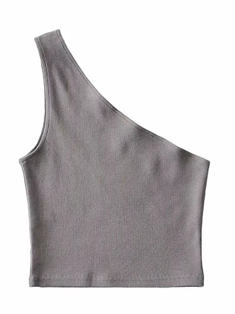 Top corto de un hombro para mujer, sin mangas, de verano, sexy, con cuello oblicuo, elástico, corsé, ajustado, tubo