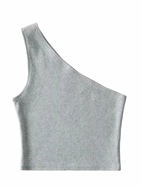 Top corto de un hombro para mujer, sin mangas, de verano, sexy, con cuello oblicuo, elástico, corsé, ajustado, tubo