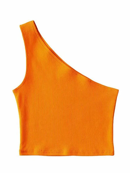 Top corto de un hombro para mujer, sin mangas, de verano, sexy, con cuello oblicuo, elástico, corsé, ajustado, tubo