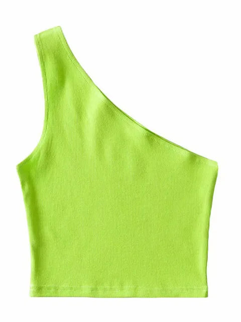Top corto de un hombro para mujer, sin mangas, de verano, sexy, con cuello oblicuo, elástico, corsé, ajustado, tubo
