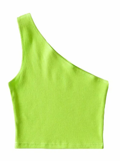 Top corto de un hombro para mujer, sin mangas, de verano, sexy, con cuello oblicuo, elástico, corsé, ajustado, tubo