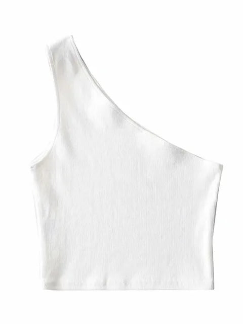 Top corto de un hombro para mujer, sin mangas, de verano, sexy, con cuello oblicuo, elástico, corsé, ajustado, tubo
