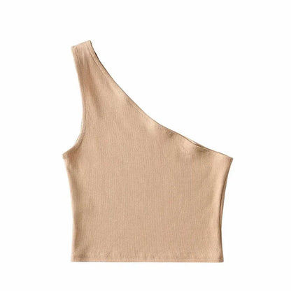 Top corto de un hombro para mujer, sin mangas, de verano, sexy, con cuello oblicuo, elástico, corsé, ajustado, tubo