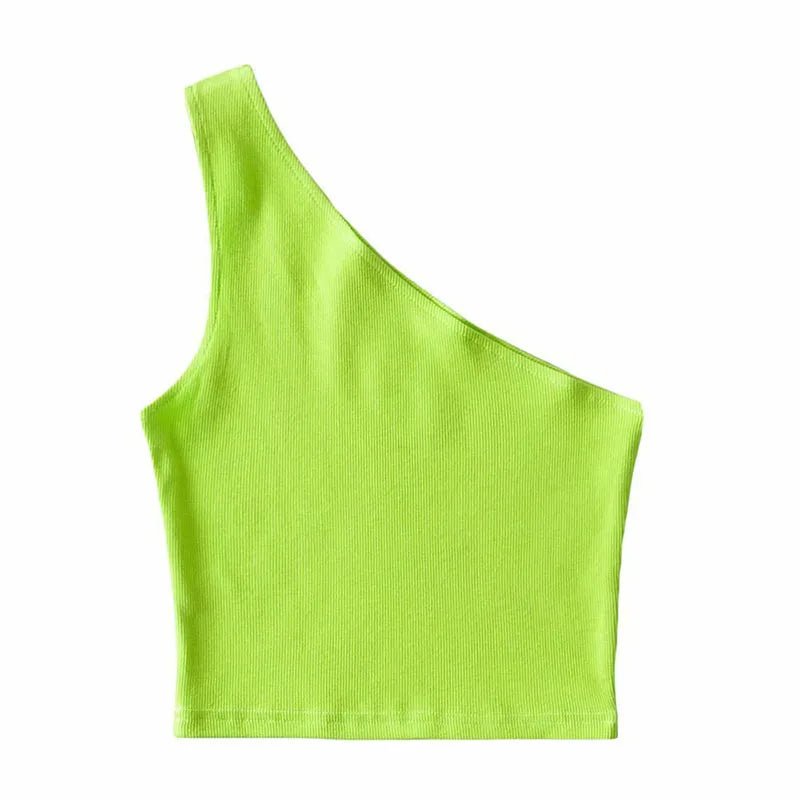 Top corto de un hombro para mujer, sin mangas, de verano, sexy, con cuello oblicuo, elástico, corsé, ajustado, tubo