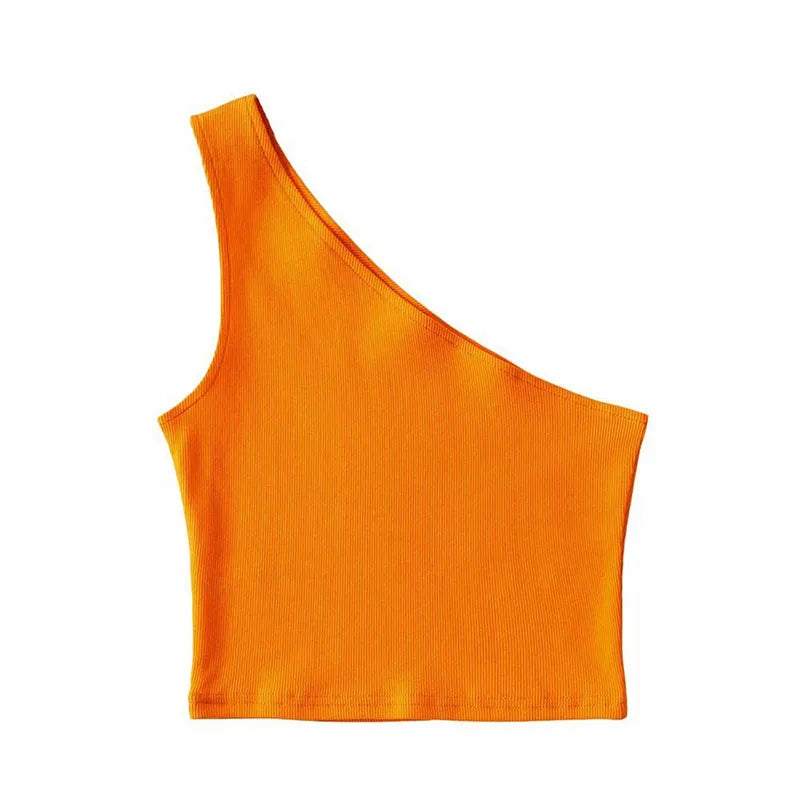 Top corto de un hombro para mujer, sin mangas, de verano, sexy, con cuello oblicuo, elástico, corsé, ajustado, tubo