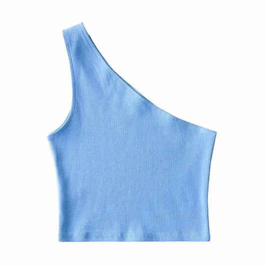 Top corto de un hombro para mujer, sin mangas, de verano, sexy, con cuello oblicuo, elástico, corsé, ajustado, tubo