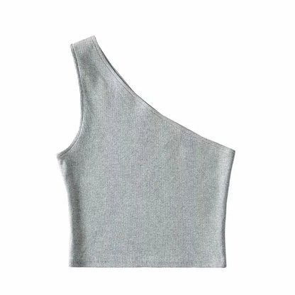Top corto de un hombro para mujer, sin mangas, de verano, sexy, con cuello oblicuo, elástico, corsé, ajustado, tubo