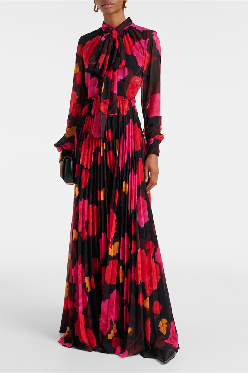 Vestido largo de manga larga con estampado floral Adela 