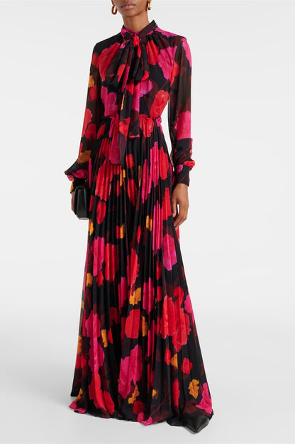 Vestido largo de manga larga con estampado floral Adela 