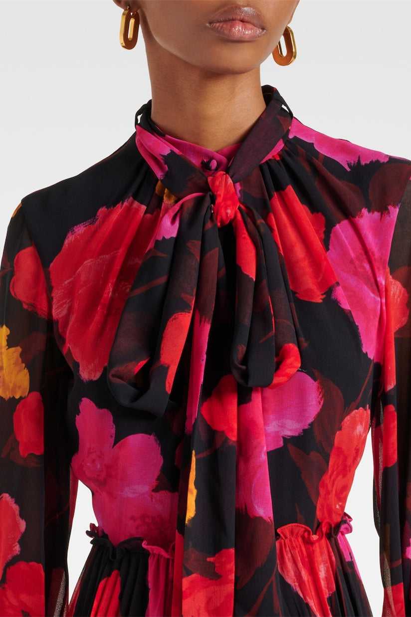Vestido largo de manga larga con estampado floral Adela 