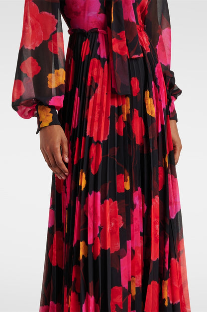 Vestido largo de manga larga con estampado floral Adela 