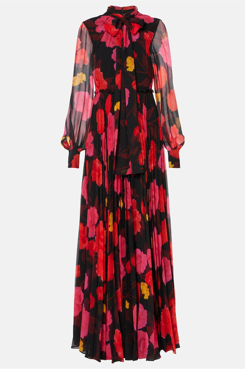 Vestido largo de manga larga con estampado floral Adela 