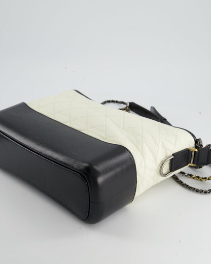 *FIRE PRICE* Chanel White and Black Medium Gabrielle Bag in Aged Calfskin Leather with Mixed Hardware