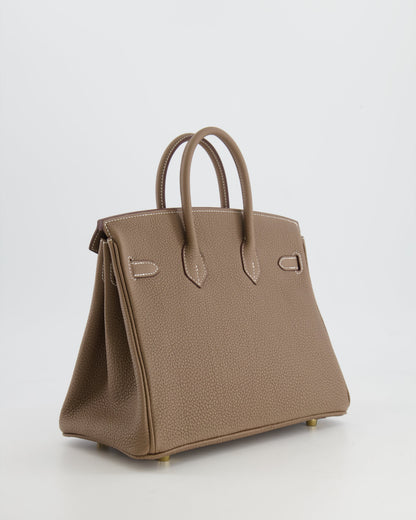 *RARE* Hermès Birkin 25cm Retourne Bag in Etoupe Togo Leather with Gold Hardware