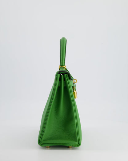 *RARE* Hermes Kelly Retourne Bag 25cm in Vert Yucca Togo Leather and Gold Hardware