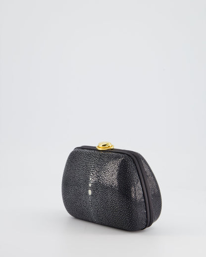 Christian Dior Vintage Grey and White Stingray Small Clutch Bag with Gold Chain