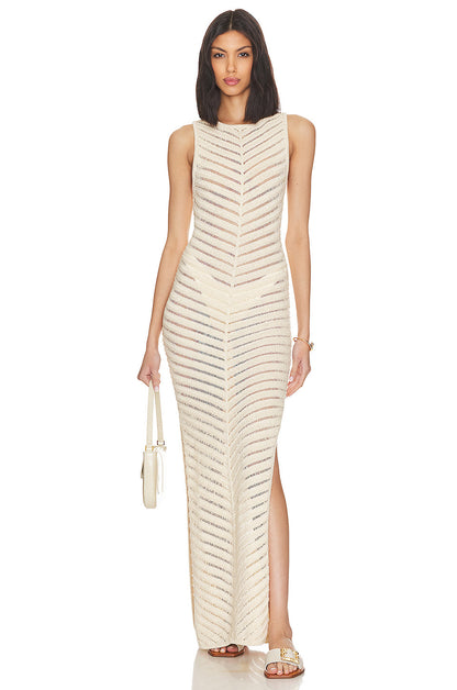 Solid Knit Sleeve Split Midi Dress