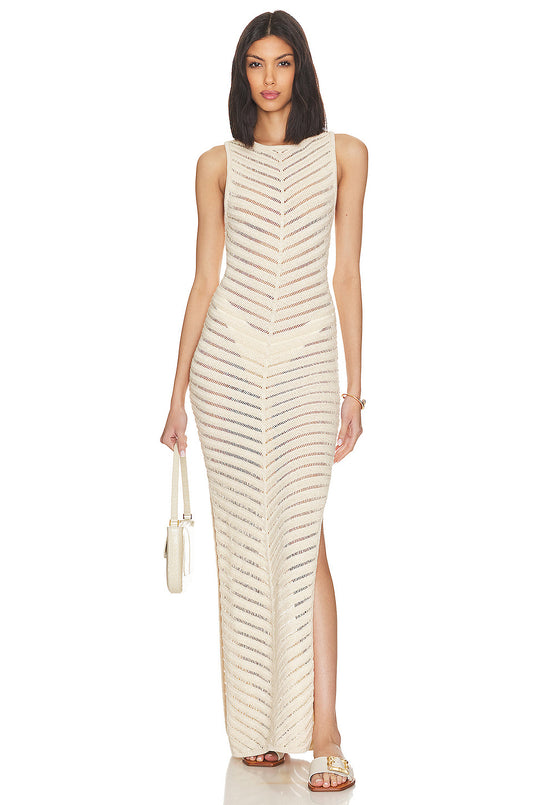 Vestido midi con mangas de punto liso y abertura 