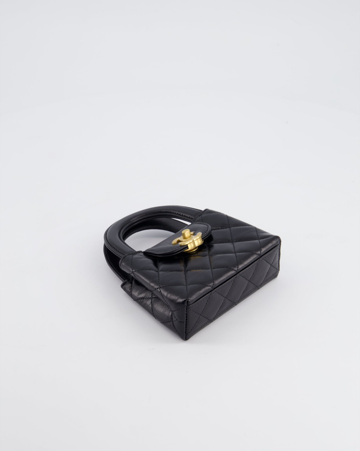 *HOT & RARE* Chanel Black Nano Kelly Shopping Bag in Calfskin Leather with Brushed Antique Gold Hardware
