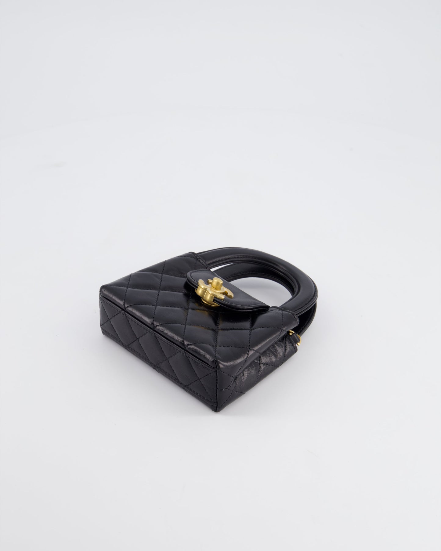 *HOT & RARE* Chanel Black Nano Kelly Shopping Bag in Calfskin Leather with Brushed Antique Gold Hardware