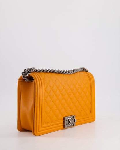 Chanel Orange Medium Boy Bag in Lambskin Leather with Ruthenium Hardware