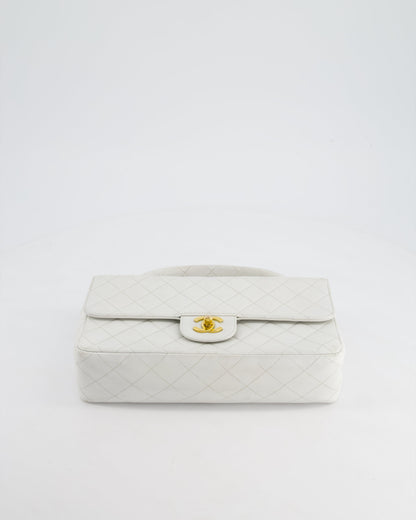 Chanel Vintage White Matelasse Leather Top Handle Bag with 24K Gold Hardware