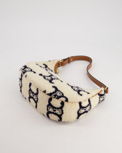 Celine Cream Ava Bag in Shearling with Brown Leather Strap and Gold Hardware Bag