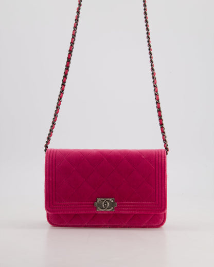 *FIRE PRICE* Chanel Pink Boy Wallet on Chain in Velvet with Silver Hardware