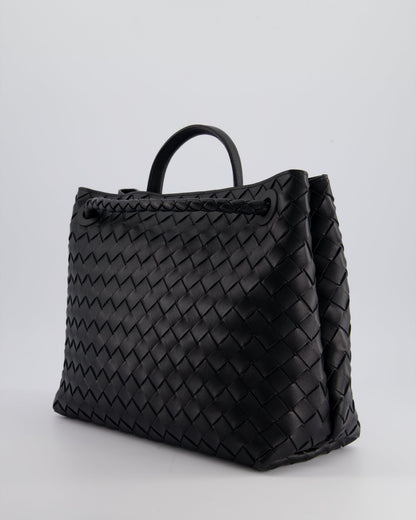 Bottega Veneta Black Andiamo Medium Intrecciato Leather Top Handle Bag with Sliding Cross-Body and Gold Knot Hardware RRP £4,030