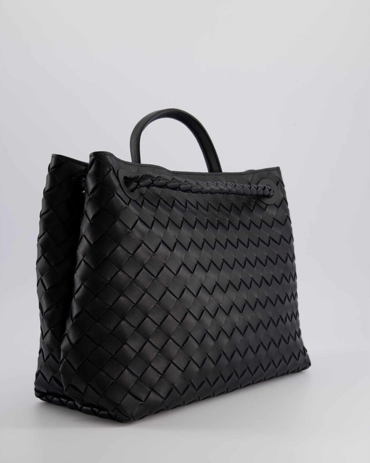 Bottega Veneta Black Andiamo Medium Intrecciato Leather Top Handle Bag with Sliding Cross-Body and Gold Knot Hardware RRP £4,030