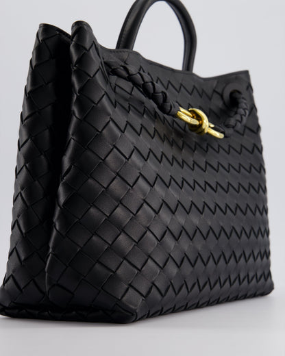 Bottega Veneta Black Andiamo Medium Intrecciato Leather Top Handle Bag with Sliding Cross-Body and Gold Knot Hardware RRP £4,030