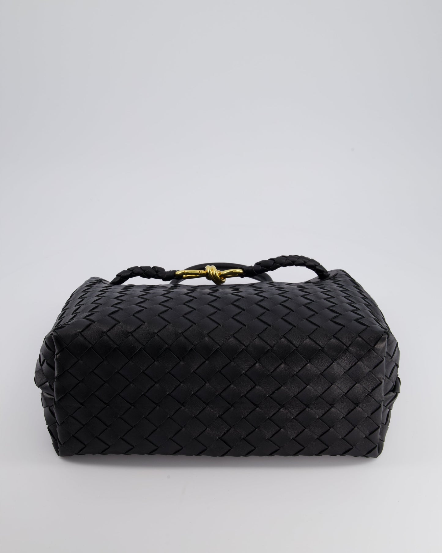 Bottega Veneta Black Andiamo Medium Intrecciato Leather Top Handle Bag with Sliding Cross-Body and Gold Knot Hardware RRP £4,030