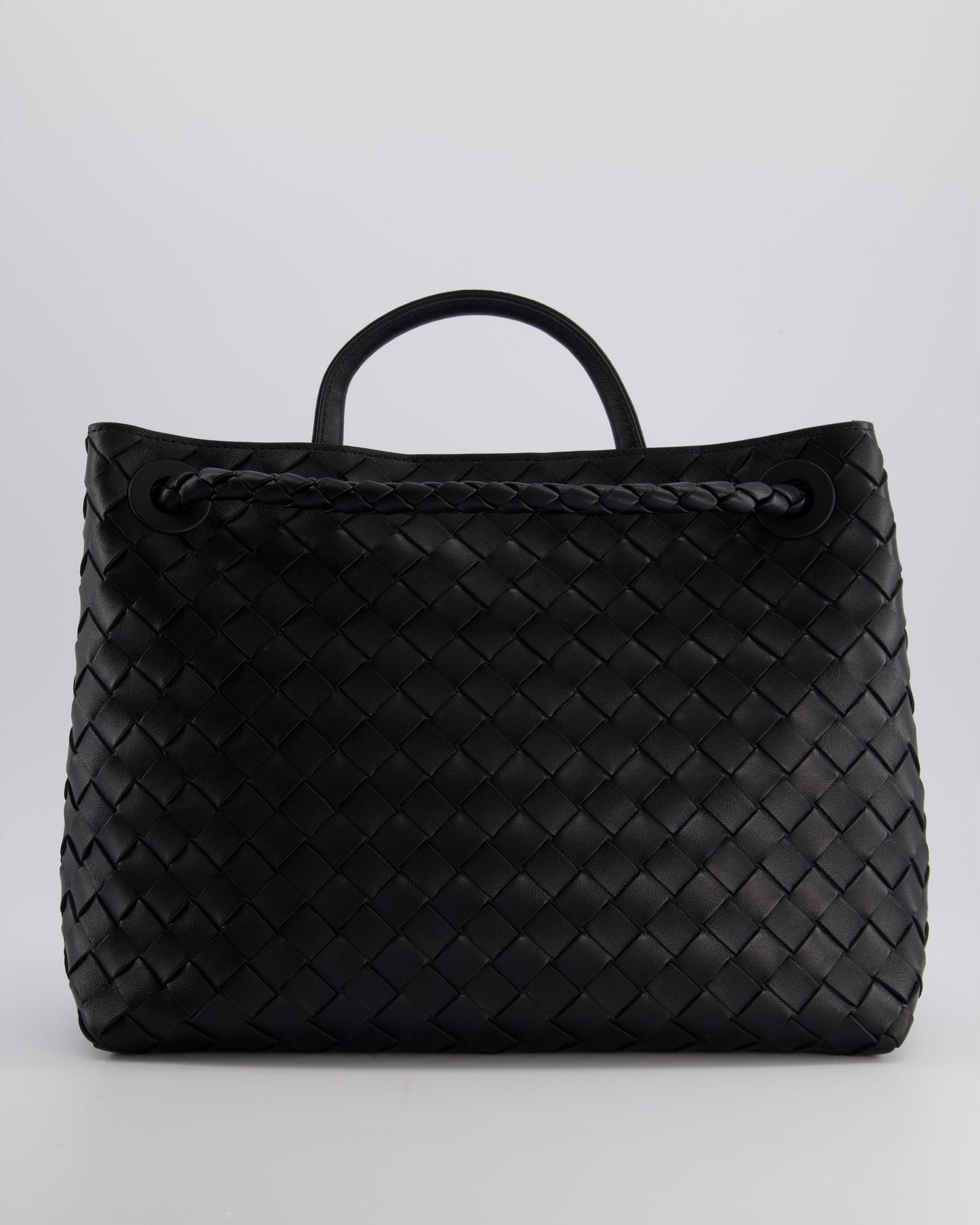 Bottega Veneta Black Andiamo Medium Intrecciato Leather Top Handle Bag with Sliding Cross-Body and Gold Knot Hardware RRP £4,030