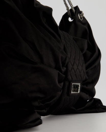 Chanel Black Large Satin Bow Reissue Shoulder Bag with Quilted Flap Detail and Silver Hardware
