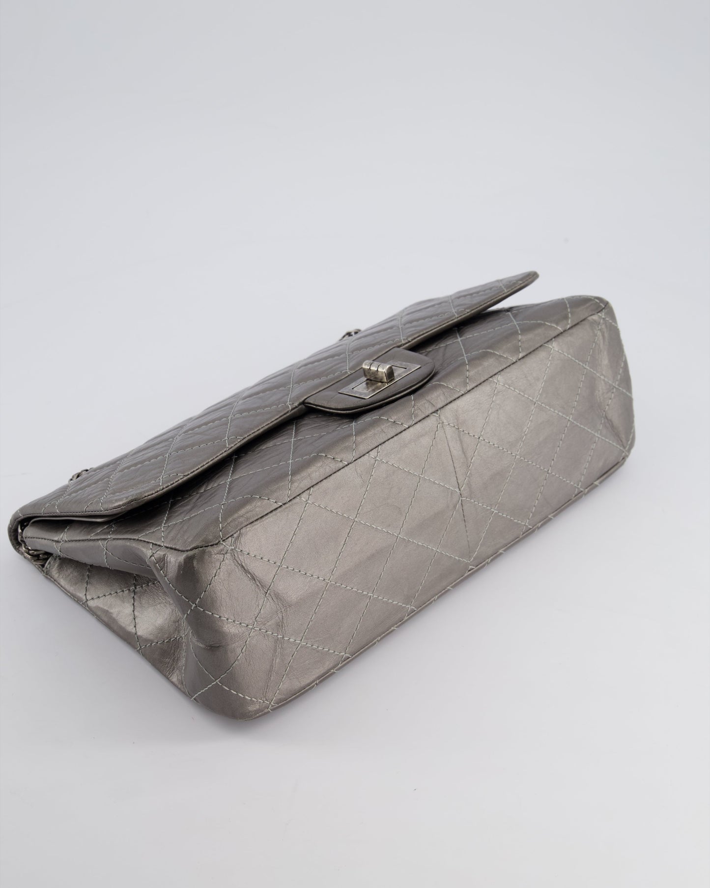 Chanel 2.55 Jumbo Reissue Bag in Metallic Grey Crumpled Calfskin Leather With Gunmetal Hardware