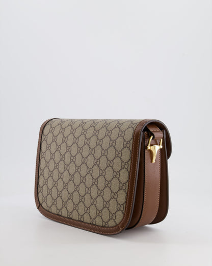 Gucci Horsebit 1955 Medium Shoulder Bag in Beige/Dark Brown GG Supreme Monogram Canvas &amp; Brown Leather Trim with Gold Hardware RRP £2,400