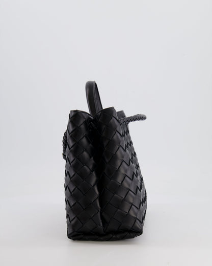 Bottega Veneta Small Andiamo Bag in Black Intrecciato Leather with Gold Hardware RRP £3,460