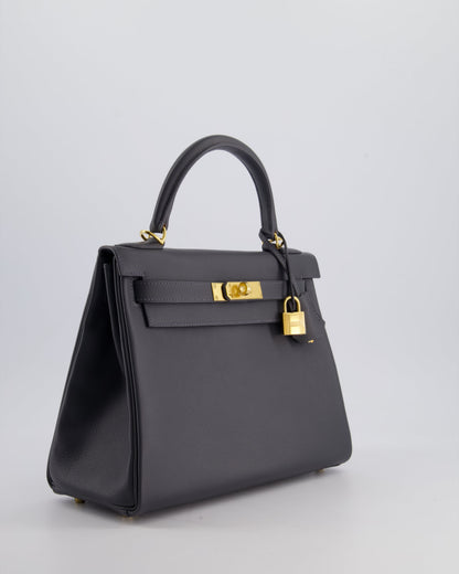 *RARE* Hermès Kelly 28cm Retourne Bag in Ardoise Evercolor Leather with Gold Hardware