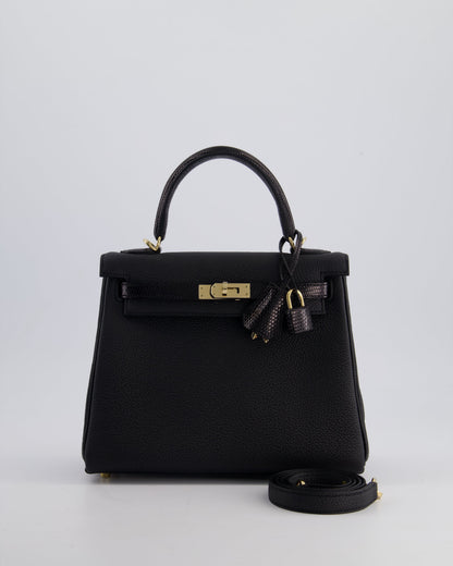 *RARE* Hermès Kelly Touch Retourne 25cm Bag in Noir Togo leather and Lizard with Permabrass Hardware