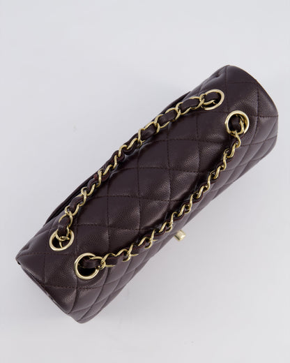 *RARE COLOUR* Chanel Dark Burgundy Small Classic Double Flap Bag in Caviar Leather with Champagne Gold Hardware