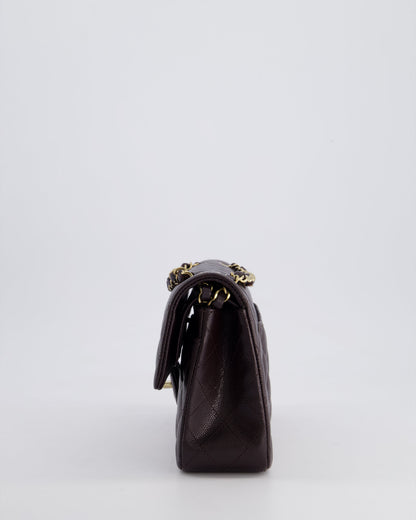 *RARE COLOUR* Chanel Dark Burgundy Small Classic Double Flap Bag in Caviar Leather with Champagne Gold Hardware