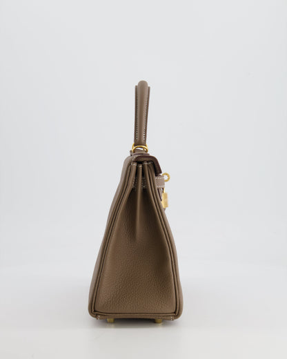 *RARE* Hermès Kelly 25cm Retourne Bag in Etoupe Togo Leather with Gold Hardware