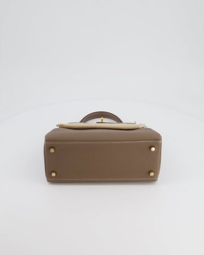 *RARE* Hermès Kelly 25cm Retourne Bag in Etoupe Togo Leather with Gold Hardware