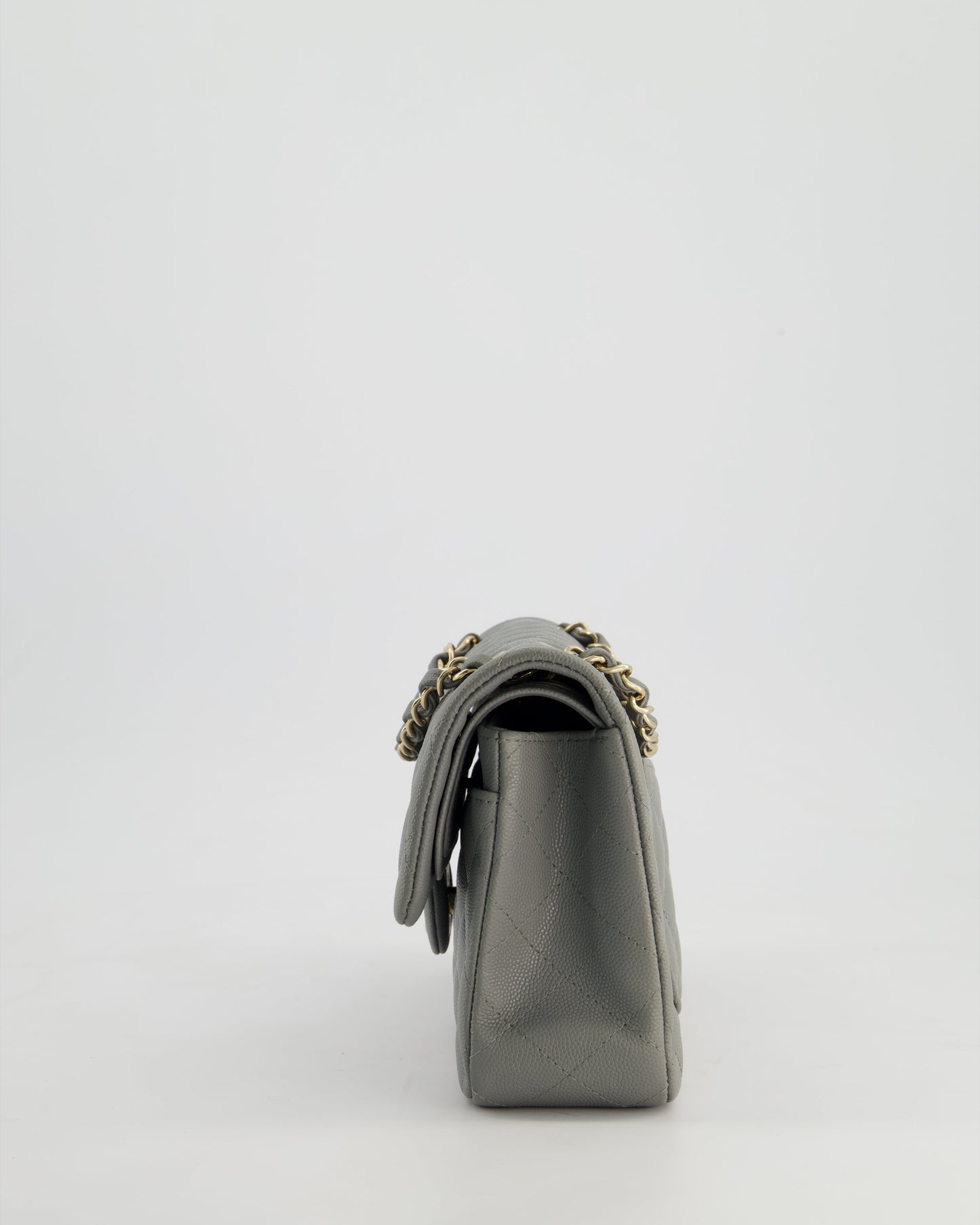 *HOT & RARE* Chanel Stone Grey Small Classic Double Flap Bag in Caviar Leather with Champagne Gold Hardware