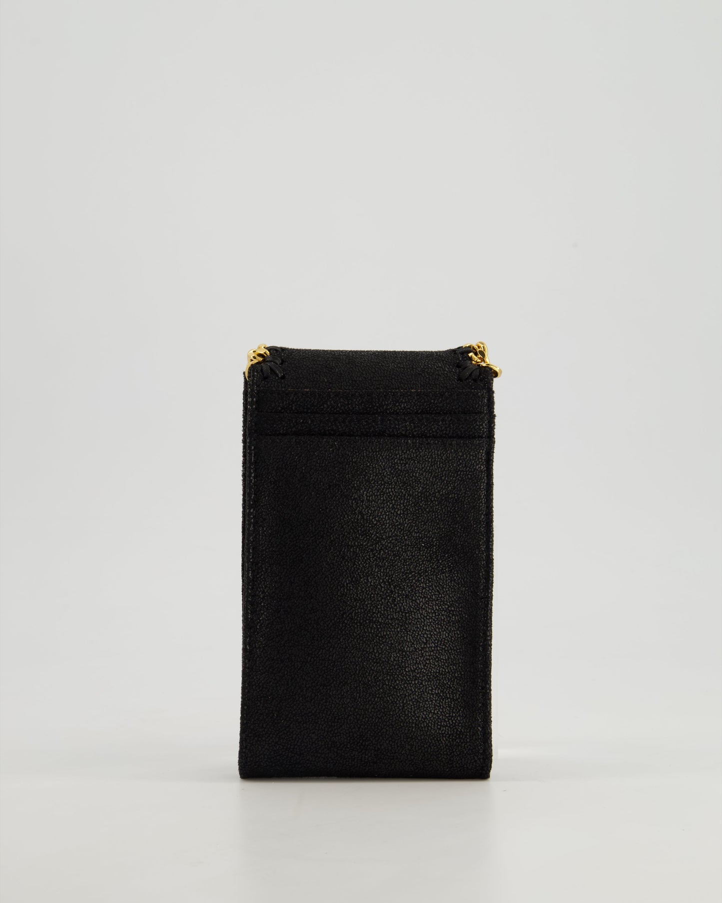 Stella McCartney Black Vegan Leather Falabella Cross-Body Phone Pouch with Gold Chain Detail