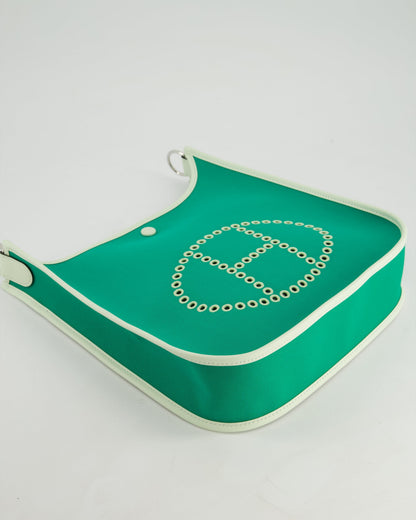 *NEW STYLE* Hermes Neo Evelyne 29cm in Menthe Canvas, Bleu Azteque Interior & Vert Fizz Swift Leather with Palladium Hardware