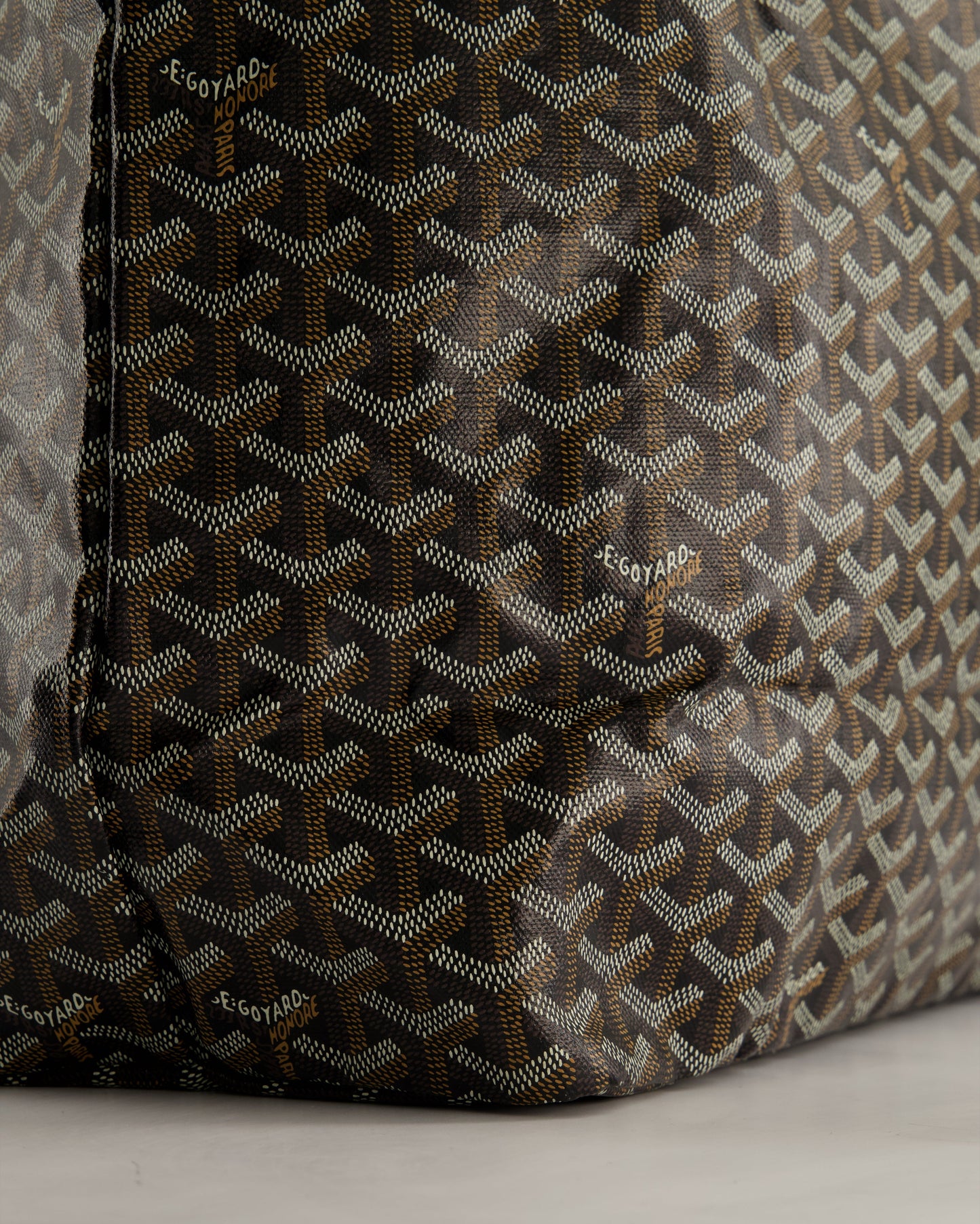 Goyard Saint Louis GM Black Shoulder Tote Bag in Goyardine Canvas and Brown Chevroches Calfskin Leather