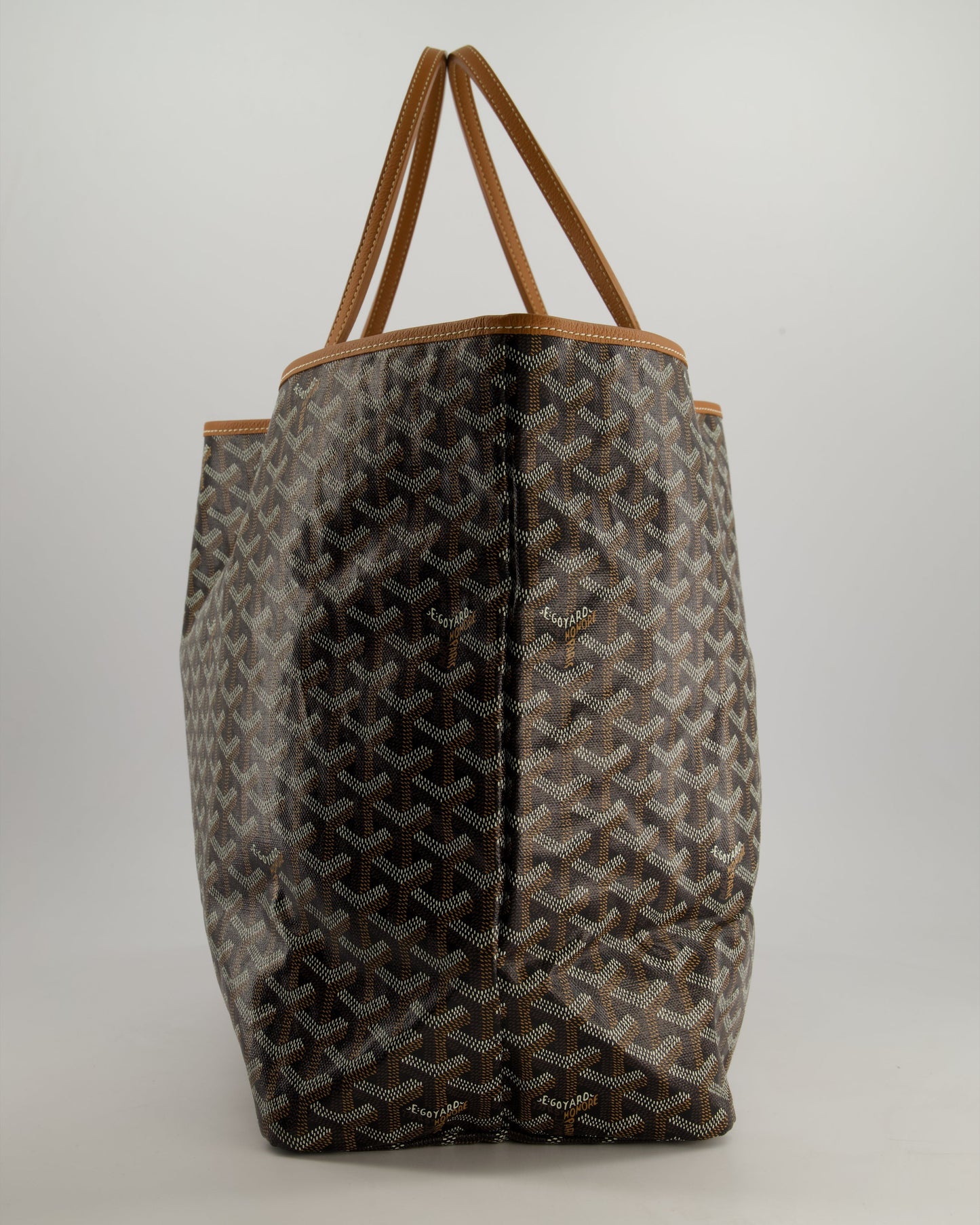 Goyard Saint Louis GM Black Shoulder Tote Bag in Goyardine Canvas and Brown Chevroches Calfskin Leather