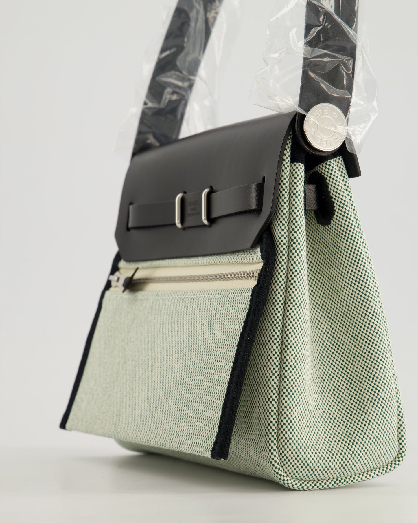*NEW RELEASE & FIRE PRICE* Hermès Herbag Zip 20 Bag in Ecru, Vert Viking Canvas & Noir Vache Hunter Leather with Palladium Hardware