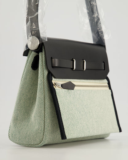 *NEW RELEASE & FIRE PRICE* Hermès Herbag Zip 20 Bag in Ecru, Vert Viking Canvas & Noir Vache Hunter Leather with Palladium Hardware